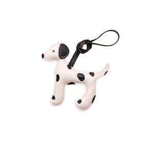 Dalmatian Bag Charm Keychain White with Black Spots Faux Leather New with Strap
